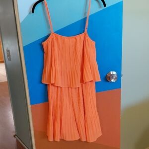 Orange Pleated Mini Dress